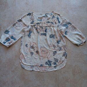 LC Lauren Conrad Size Small Multicolor Floral Design Light & Flowy Sheer Blouse